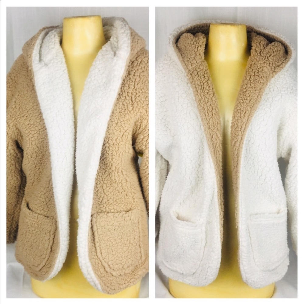 Reversible Fleece Teddy Shacket with Pockets Sweater Pullover soft new…